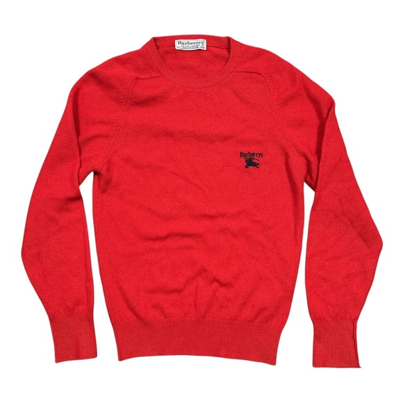 Vintage 80s Burberry Lambswool Wool Made in Scotland Red Sweater Womens 34 Small - Picture 1 of 9